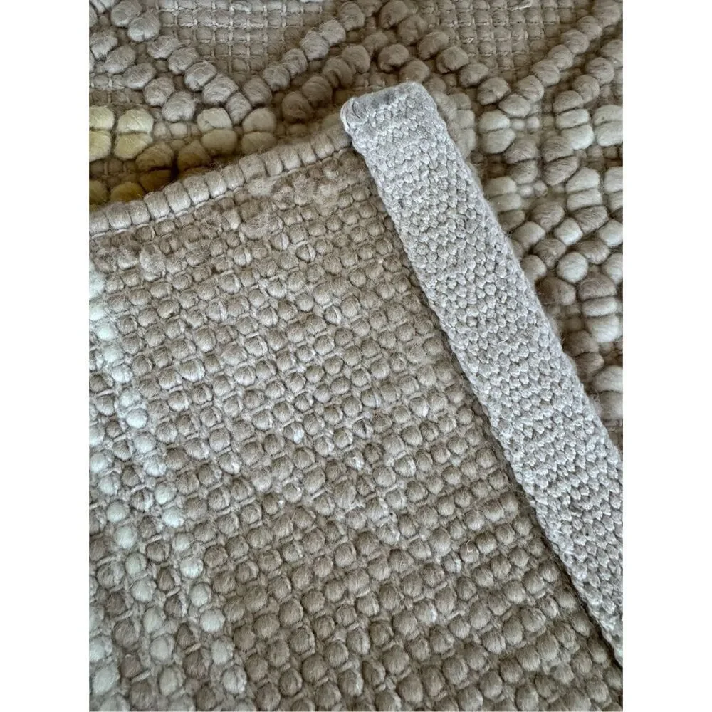 Boho cream textured entry way rug pin pom diamond tight woven geometric mat
